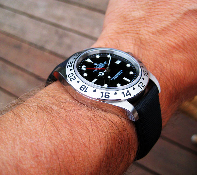 Rolex Explorer 2 no cyclops and canvas strap, loving the look.